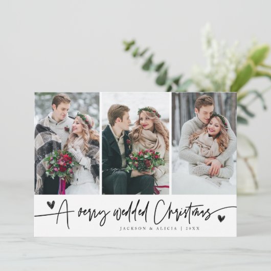 Een zeer getrouwde kerst Pas getrouwd foto wit Feestdagenkaart (Staand voorkant)