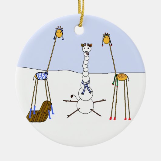 Een zeer Giraffe Kerstmis - Snowman Keramisch Ornament (Voorkant)