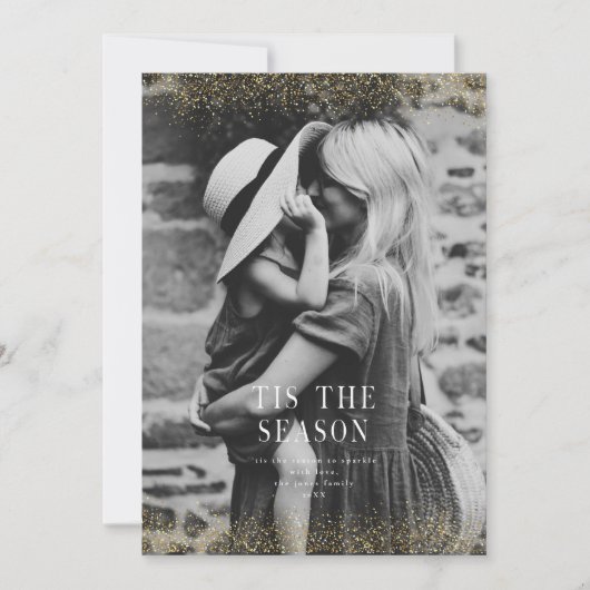 Een zeer glinsterende kerst glitter goud foto  kaart (Voorkant)