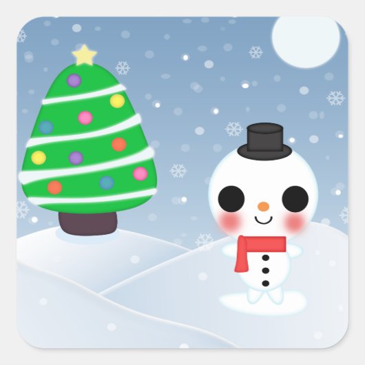 Een zeer Kawaii Kerst Vierkante Sticker (Voorkant)