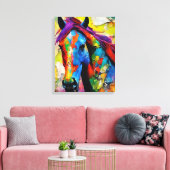 Een zeer kleurrijk paard canvas afdruk (Insitu (Woonkamer))