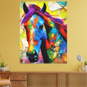 Een zeer kleurrijk paard canvas afdruk (Insitu (Woonkamer))