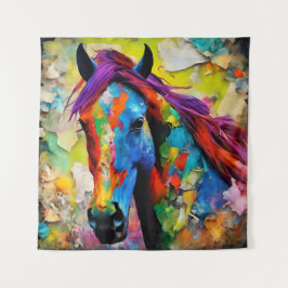 Een zeer kleurrijk paard wandkleed