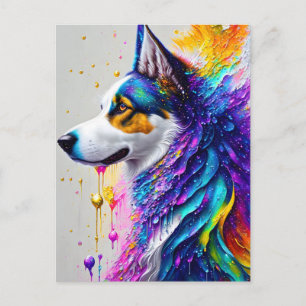 Een zeer kleurrijke hond briefkaart