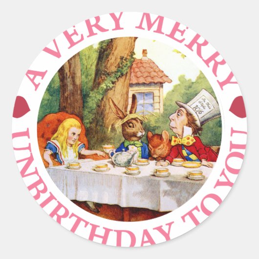 EEN ZEER MERRY UNBIRTHDAY VOOR U! RONDE STICKER (Voorkant)