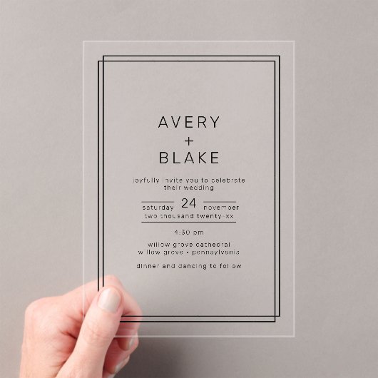 Een zeer moderne minimalistische acryl bruiloft ui acryl uitnodigingen (Insitu (Draagbaar))