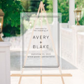 Een zeer moderne minimalistische bruiloft welkom acryl bord