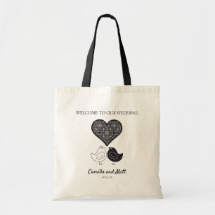 Een zeer moderne vogels met een geordend hartontwe tote bag