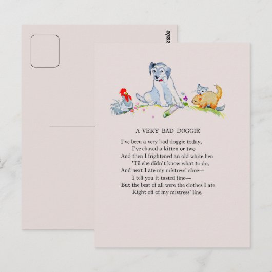 Een zeer slechte doggie, gedicht en tekening briefkaart (Voorkant / Achterkant)