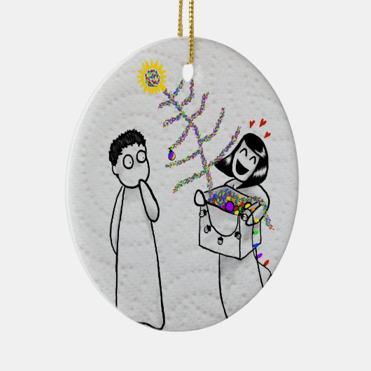 Een zeer smerig kerstversiering keramisch ornament (Rechts)