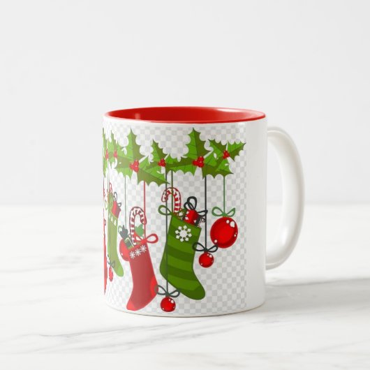 EEN ZEER SPECIALE "CHRISTMAS STOCKINGS MOK" TWEEKLEURIGE KOFFIEMOK (Voorkant rechts)