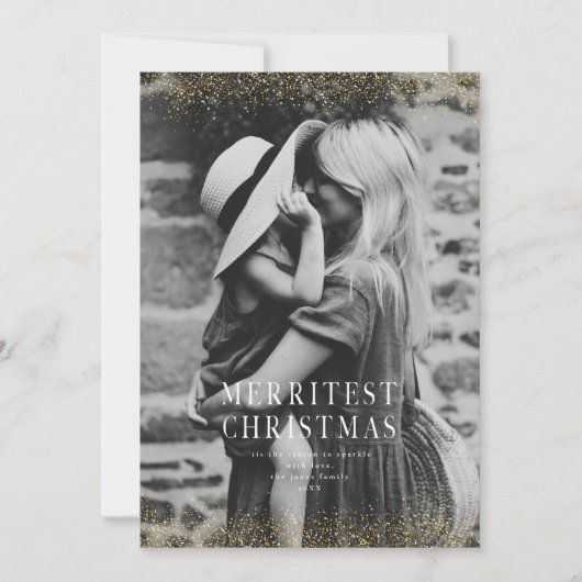 Een zeer sprankelende vrolijke kerst glitter goude kaart (Voorkant)