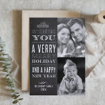 Een zeer vrolijke kerst faux krijtbord twee foto feestdagenkaart<br><div class="desc">Ik wens u een fijne vakantie en een gelukkig nieuwjaar! Stuur uw vakantiewensen naar vrienden en familie met deze aanpasbare vakantiekaart. Deze fotovakantiekaart heeft een faux krijtbordpatroon. Personaliseer door uw gegevens toe te voegen. Deze op maat gemaakte vakantiepas is verkrijgbaar in andere kleuren en cardstock. Overeenkomende objecten zijn beschikbaar.</div>