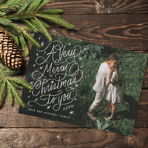 Een zeer vrolijke kerst hand-belettering foto feestdagenkaart