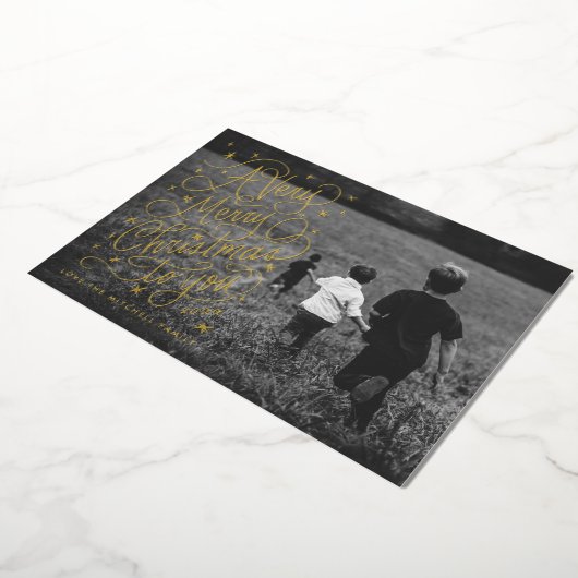 Een zeer vrolijke kerst hand-belettering foto kaar folie uitnodiging (Gedraaid)