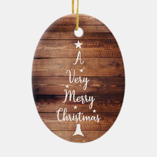 Een zeer vrolijke kerstboom Foto rustiek hout Keramisch Ornament (Achterkant)