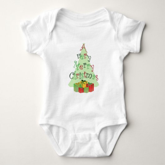 Een zeer vrolijke kersttekst met Boom en Cadeaus Romper (Voorkant)