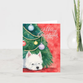 Een zeer vrolijke Westie hond Kerstmis Feestdagen Kaart