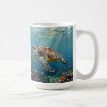 Een zeeschildpad en zonnestralen in de blauwe ocea