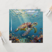 Een zeeschildpad-thema deken kaart (Voorkant / Achterkant in situ)