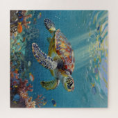 Een zeeschildpad-thema turquoise legpuzzel (Horizontaal)
