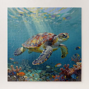 Een zeeschildpad-thema turquoise legpuzzel