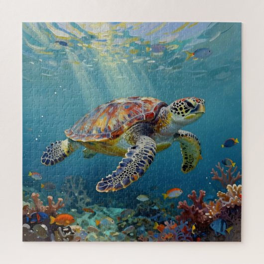 Een zeeschildpad-thema turquoise legpuzzel (Verticaal)