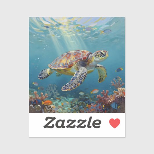 Een zeeschildpad-thema turquoise sticker (Vel)