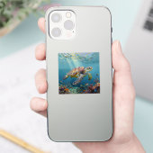 Een zeeschildpad-thema turquoise sticker (Telefoon)