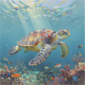 Een zeeschildpad-thema turquoise sticker (Voorkant)