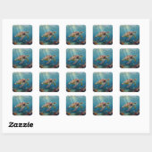 Een zeeschildpad-thema turquoise vierkante sticker (Vel)