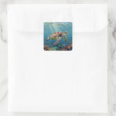 Een zeeschildpad-thema turquoise vierkante sticker (Tas)