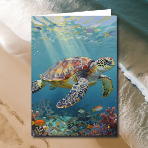Een zeeschildpad thema verjaardag kaart