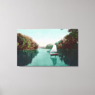 Een zeilboot op de Feather River Marysville, CA Canvas Afdruk
