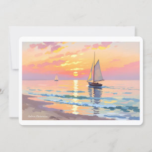 Een zeilschip bij zonsondergang op het zee feestdagenkaart