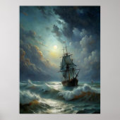 Een zeilschip in de oceaan poster (Voorkant)