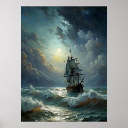 Een zeilschip in de oceaan poster (Voorkant)