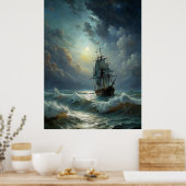 Een zeilschip in de oceaan poster (Keuken)