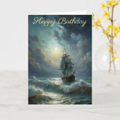 Een zeilschip in de oceaan Verjaardag Kaart (Gele Bloem)