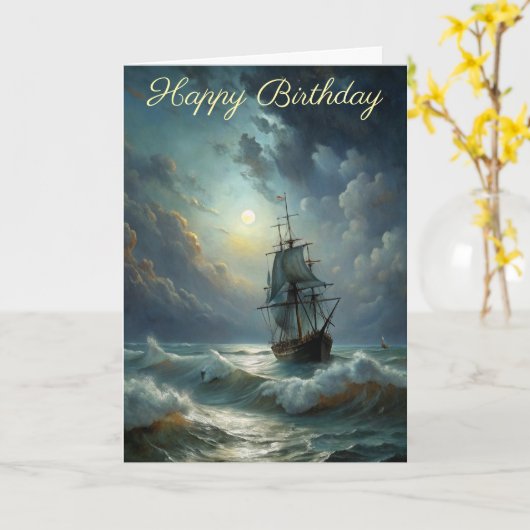 Een zeilschip in de oceaan Verjaardag Kaart (Gele Bloem)