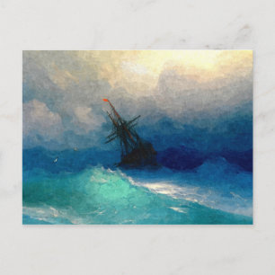 Een zeilschip in een storm briefkaart