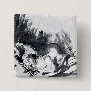 Een zieke vrouw in een bed, misschien Saskia Vierkante Button 5,1 Cm