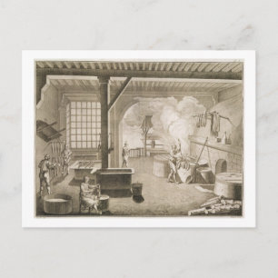 Een zijderupswerkplaats, van de "Encyclopedie des" Briefkaart