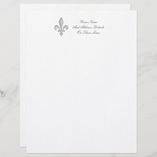 Een zilver Fleur-de-lys Letterhead Briefhoofd Sjabloon (Voorkant / Achterkant)
