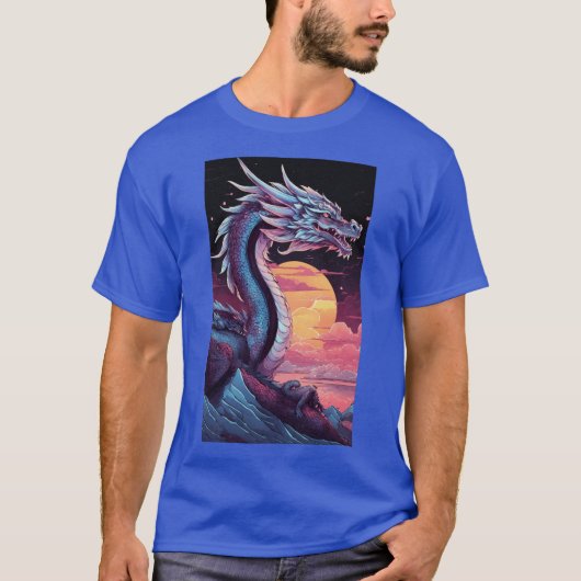 Een zilveren draak op een zwarte achtergrond met e t-shirt (Voorkant)