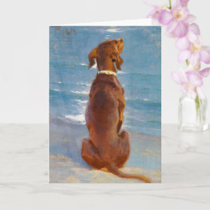 Een zittende bruine hond van P.S. Kroyer Kaart