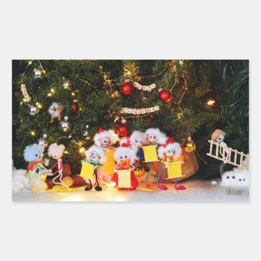 Een zoekplaatje met diverse Kerst optuig Fubby's. Rechthoekige Sticker (Voorkant)