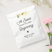 Een zoet einde aan een nieuw begin bruiloft trakta bedankzakje (Gezegeld)
