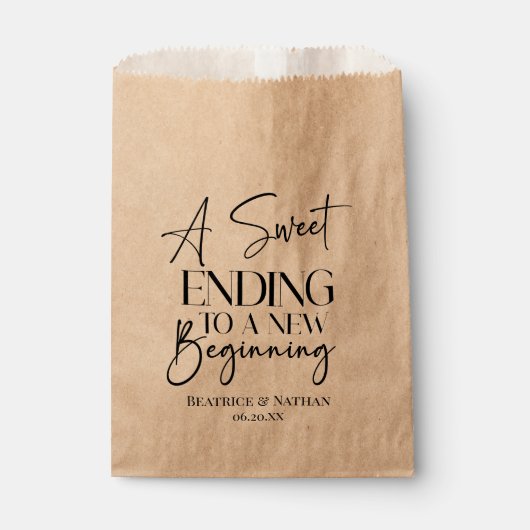 Een zoet einde aan een nieuw begin bruiloft trakta bedankzakje (Voorkant)