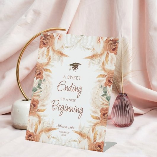 Een zoet einde aan nieuw begin Afstuderen teken Reclamebord Met Voetstuk